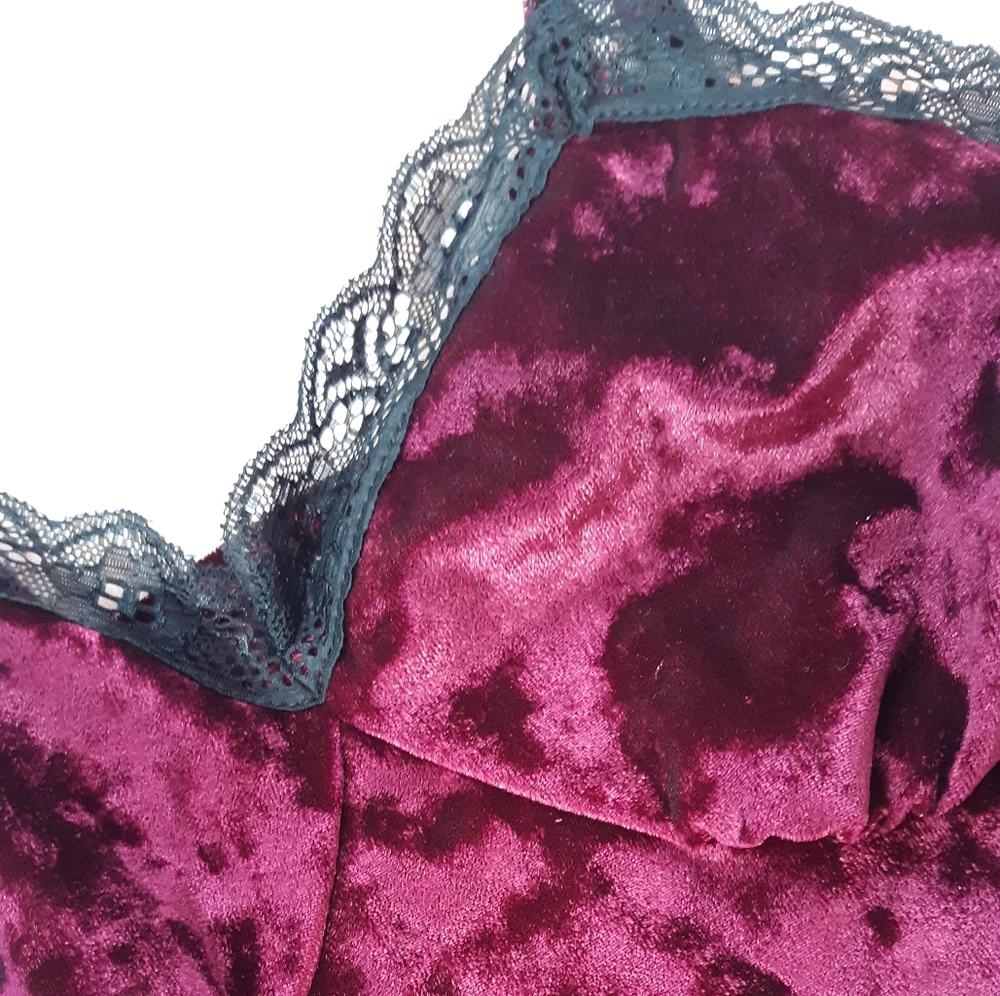 SOLD!!! Velvet lace trim burgundy crop top! NWT and so cute! - Picture 2 of 4